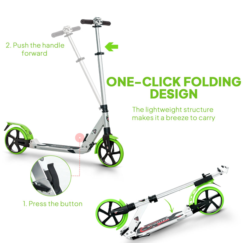 HOMCOM Folding Kick Scooter with Big Wheels for 14+ Teens Adult, Green