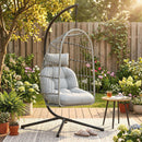 Outsunny Hanging Egg Chair, Outdoor Swing Chair with Stand, Light Grey