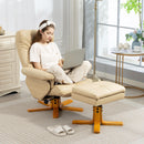 HOMCOM Recliner Chair And Footstool PU Leather Wooden Base, Beige