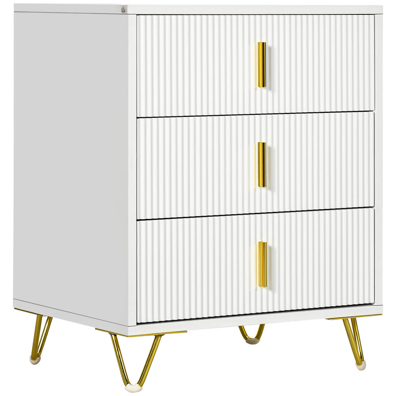 HOMCOM 3 Drawer Dresser, Chest of Drawers Storage Cabinet, White