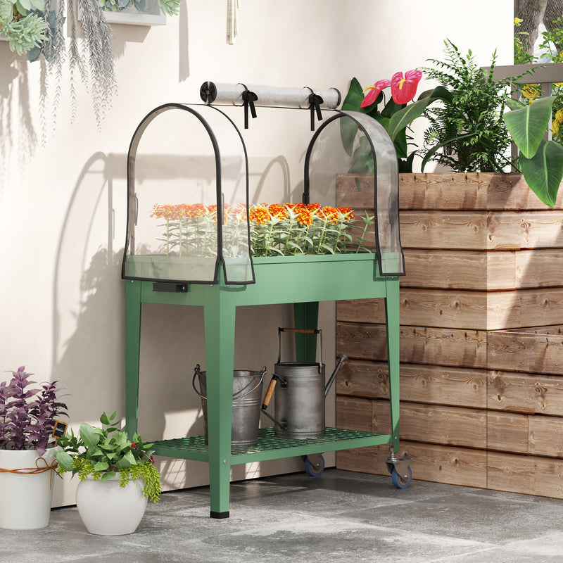 Outsunny Mobile Raised Garden Bed with Greenhouse Cover, Green