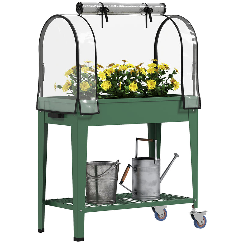 Outsunny Mobile Raised Garden Bed with Greenhouse Cover, Green