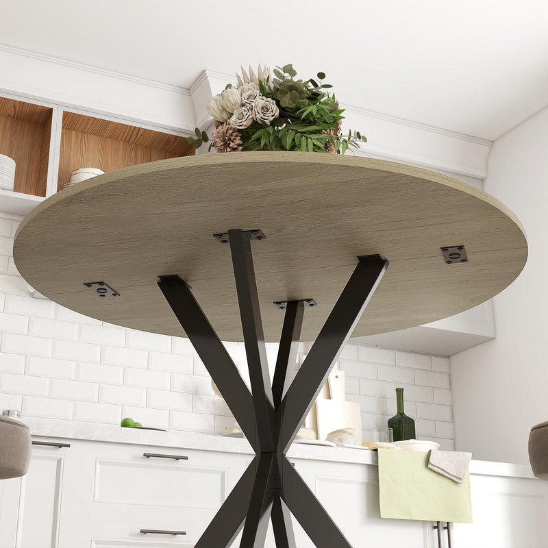 HOMCOM 80cm Round Dining Table, Industrial Kitchen Table with Steel Legs