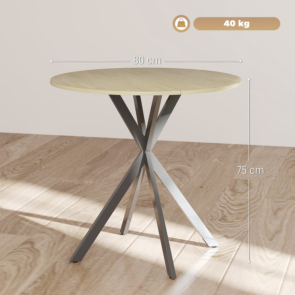 HOMCOM 80cm Round Dining Table, Industrial Kitchen Table With Steel Le