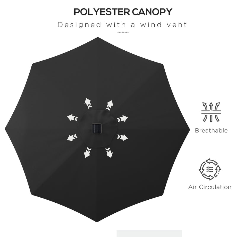 Outsunny Garden Parasol Outdoor Tilt Sun Umbrella LED Light Hand Crank Black