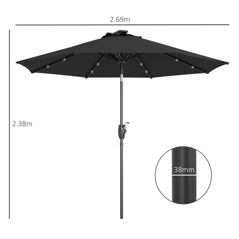 Outsunny Garden Parasol Outdoor Tilt Sun Umbrella LED Light Hand Crank Black