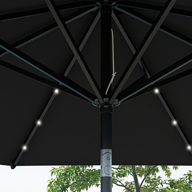 Outsunny Garden Parasol Outdoor Tilt Sun Umbrella LED Light Hand Crank Black