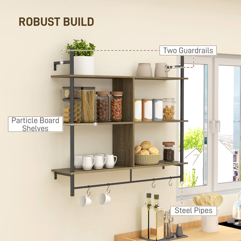 HOMCOM Wall Shelf Unit with 4 Hooks for Living Room