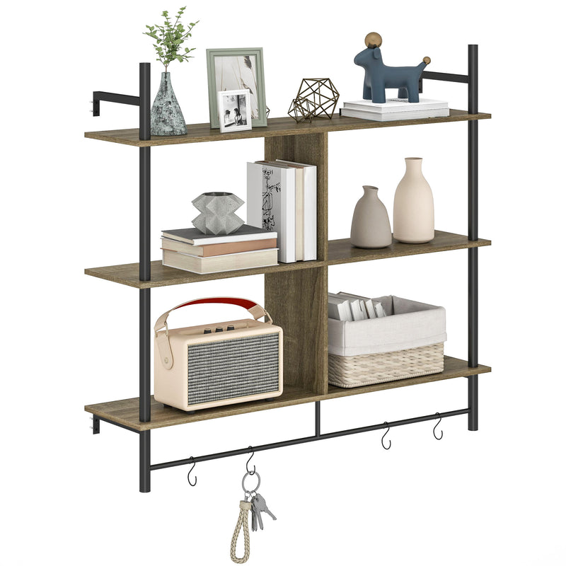 HOMCOM Wall Shelf Unit with 4 Hooks for Living Room