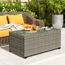 Outsunny Outdoor Coffee Table, Glass Top Rattan Side Table