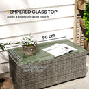 Outsunny Outdoor Coffee Table, Glass Top Rattan Side Table