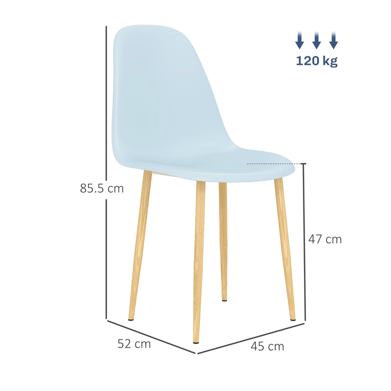 HOMCOM Dining Chairs Set of 4 w/ Curved Back, Steel Legs, Light Blue