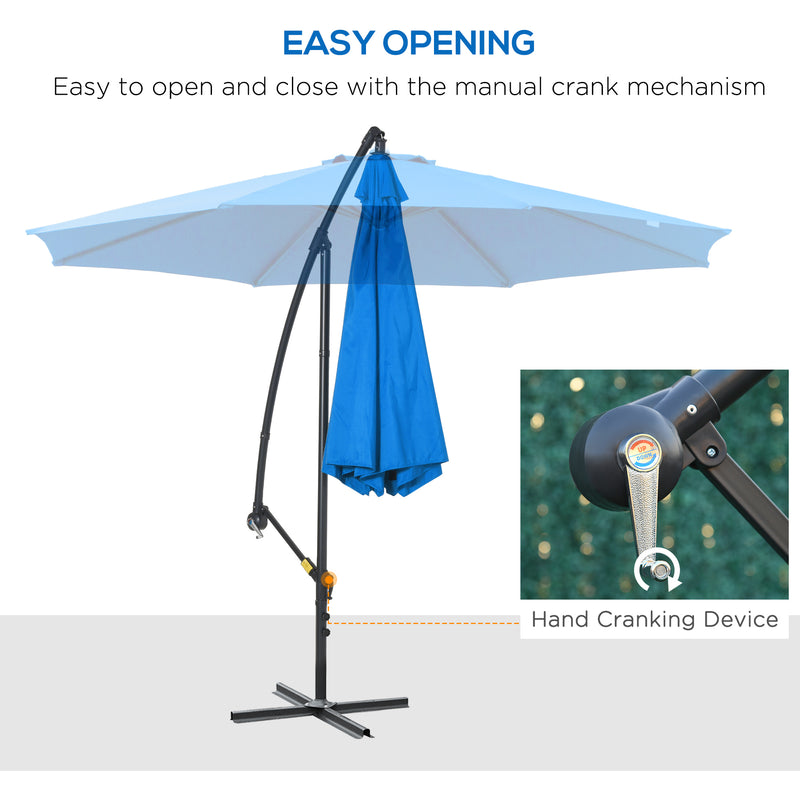 Outsunny 3(m) Garden Banana Parasol Cantilever Umbrella w/ Cross Base, Blue