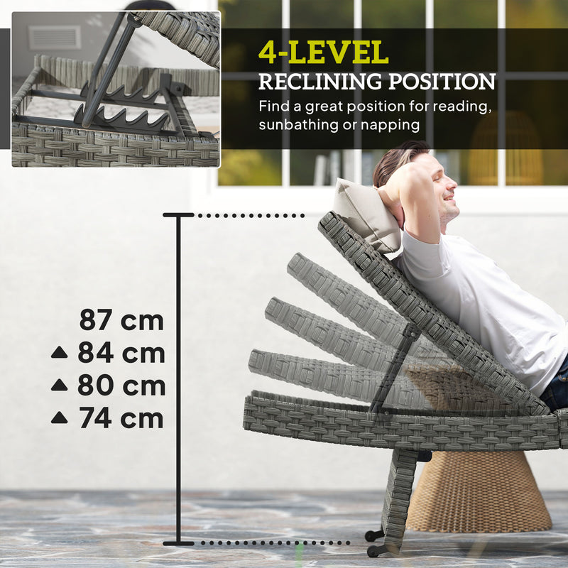 Outsunny PE Rattan Sun Lounger with 4-Level Adjustable Backrest