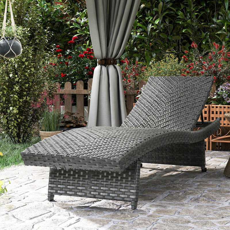 Outsunny PE Rattan Sun Lounger with 4-Level Adjustable Backrest