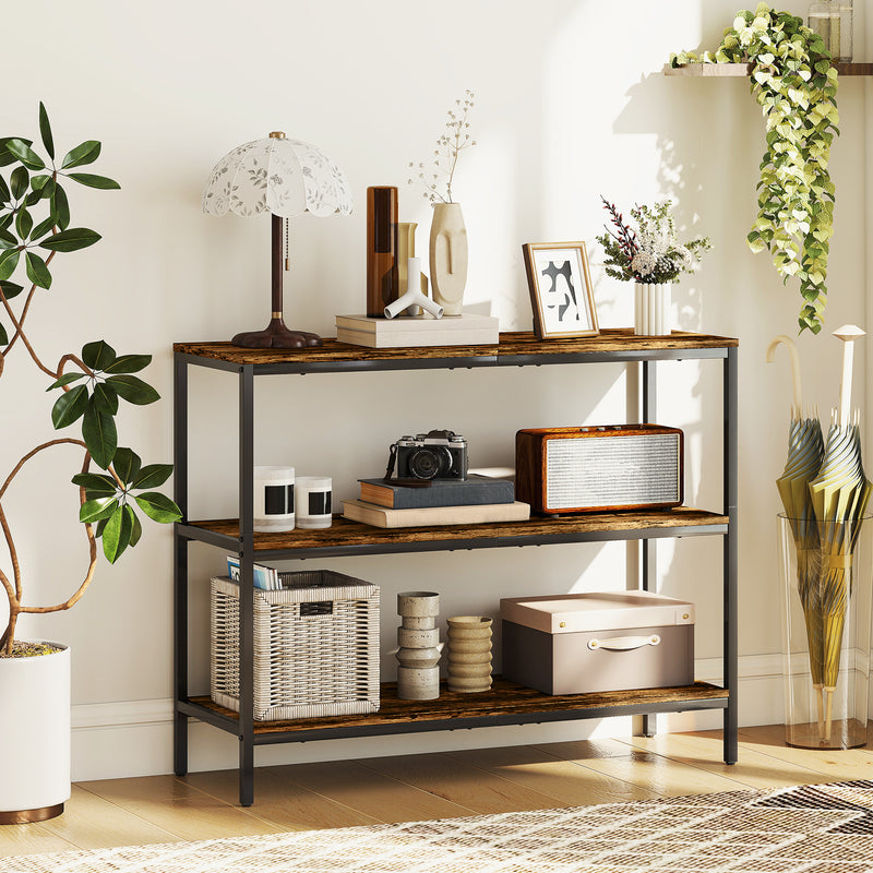 HOMCOM Industrial Console Table with 3-Tier Storage Shelves Rustic Brown