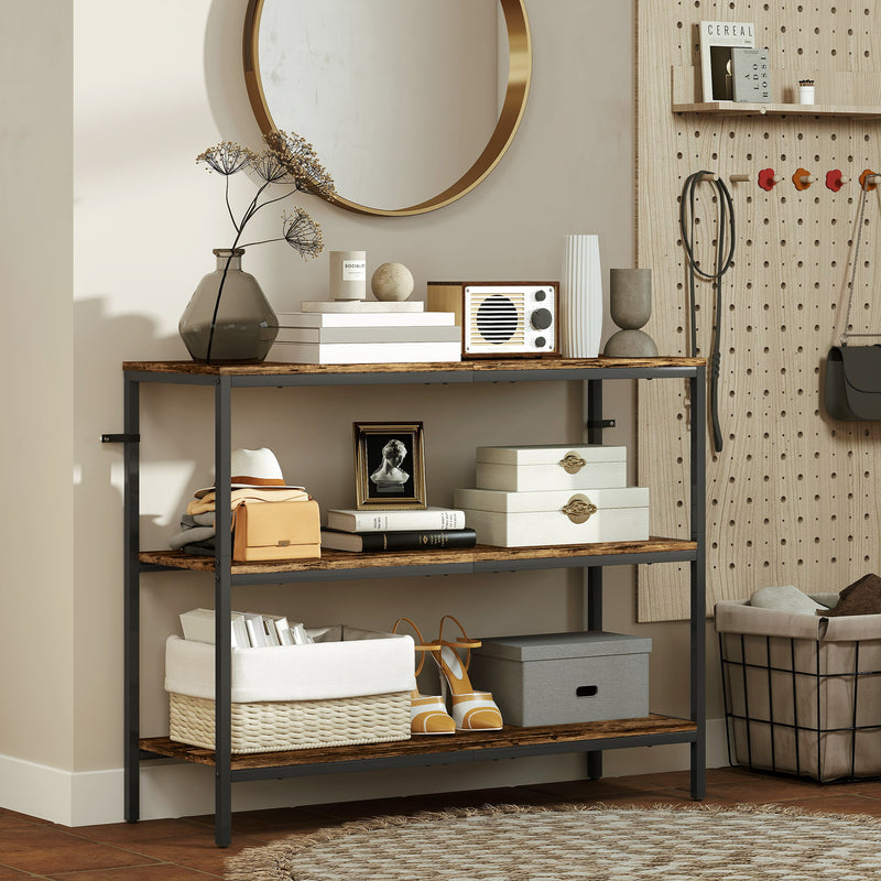 HOMCOM Industrial Console Table with 3-Tier Storage Shelves Rustic Brown