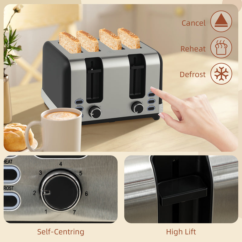 HOMCOM 1.7L 3000W Quick Boil Kettle and 4 Slice Toaster Set Crumb Tray Black