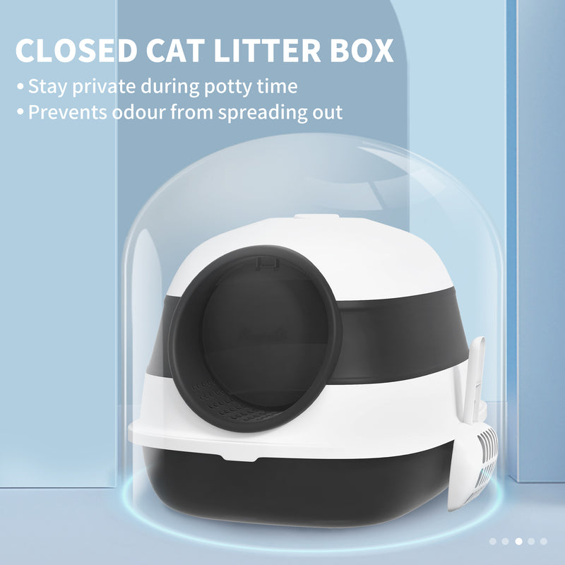 PawHut Foldable Cat Litter Tray Hooded Cat Litter Box w/ High Side, Black