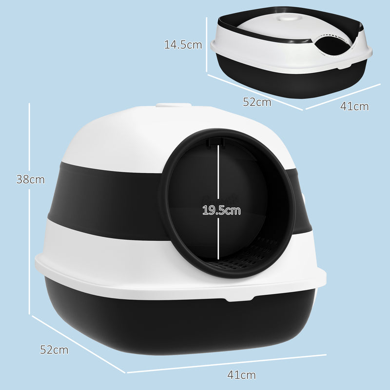 PawHut Foldable Cat Litter Tray Hooded Cat Litter Box w/ High Side, Black