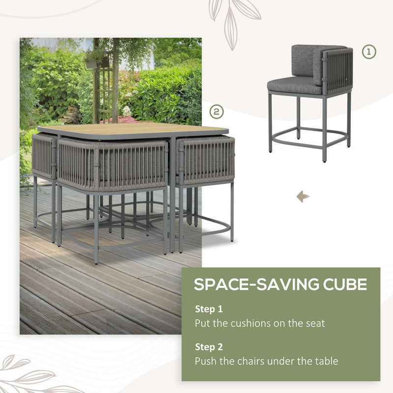 Outsunny 4 Seater Rattan Dining Set with Cushions Cube Garden Furniture Set
