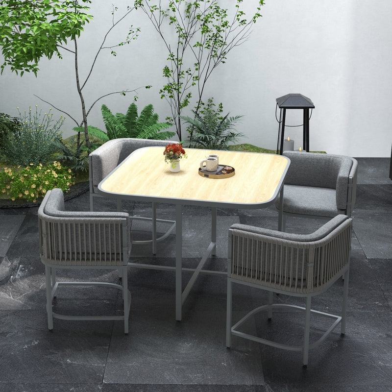 Outsunny 4 Seater Rattan Dining Set with Cushions Cube Garden Furniture Set