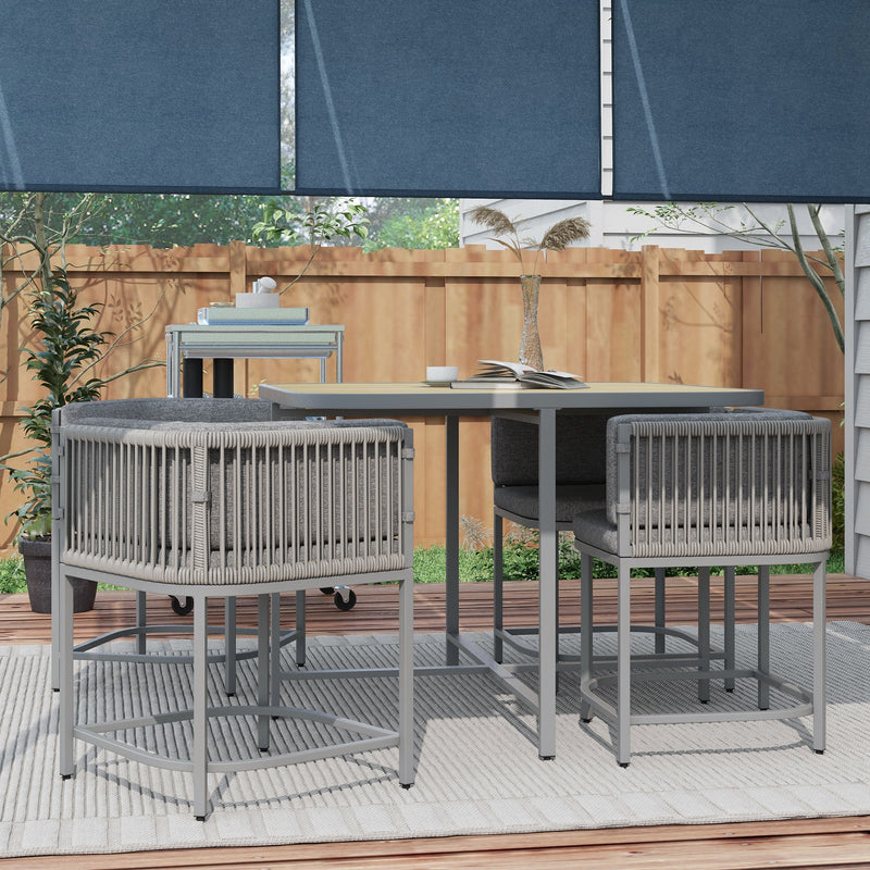 Outsunny 4 Seater Rattan Dining Set with Cushions Cube Garden Furniture Set