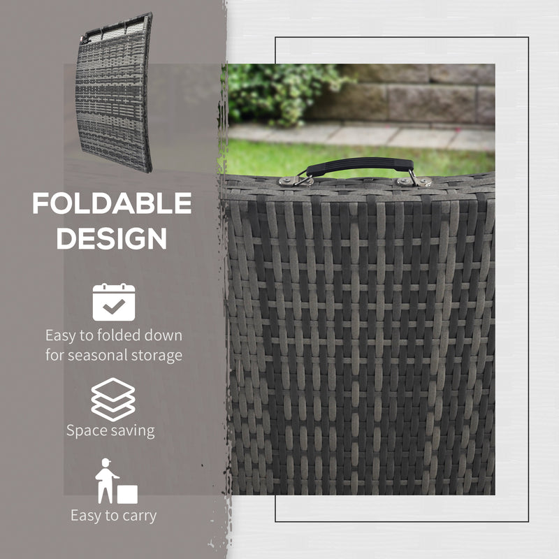 Outsunny Folding Rattan Sun Lounger with Cushion and Pillow, Grey