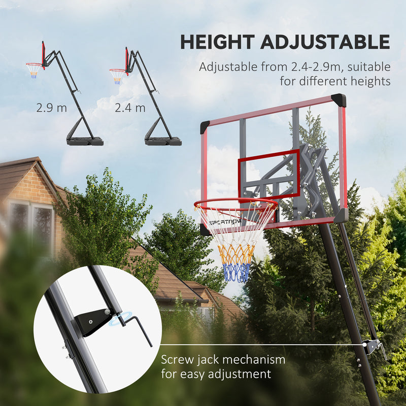 SPORTNOW Adjustable Basketball Hoop with Weighted Base, 2.4-2.9m, Red