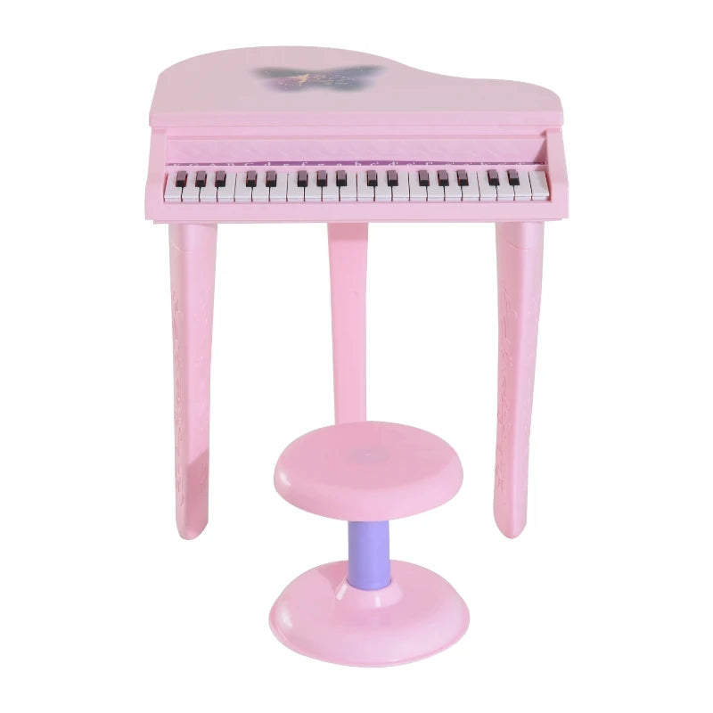 HOMCOM Mini Electronic Piano W/Stool-Pink