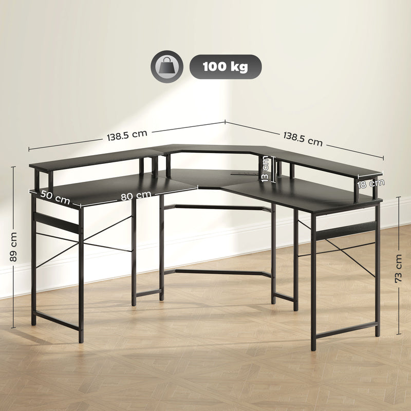 HOMCOM L Shaped Desk Corner Computer Desk with Monitor Stand, Black