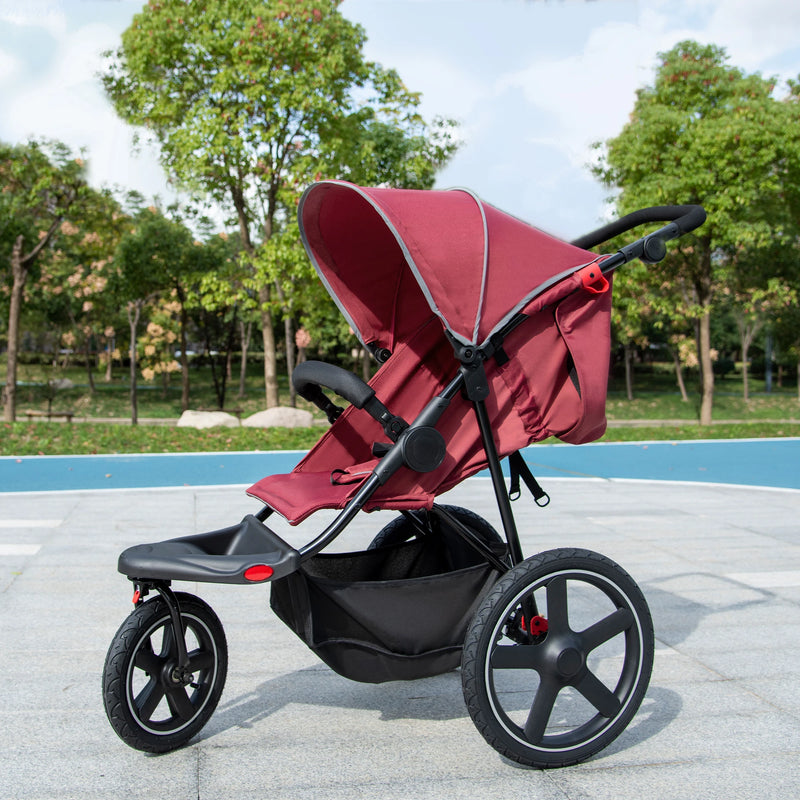 HOMCOM  Three-Wheeler Baby Stroller -  Red