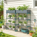 Outsunny 4-Tier Plant Stand Indoor Outdoor, Set of 2 Metal Plant Shelf