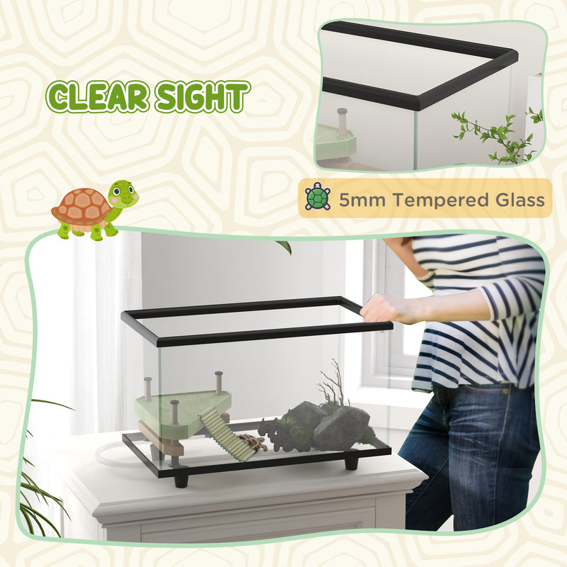 PawHut Turtle Tank 28L Glass Turtle Aquarium w/ Easy Drainage, 45 x 25 x 29cm