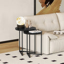 HOMCOM Nesting Coffee Table Set of 2 with Metal Frame, Black Marble Effect