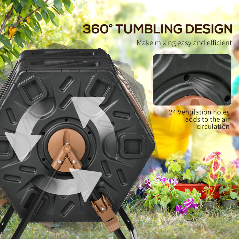Outsunny 130L Compost Bin Dual Chamber Rotating Composter w/ Ventilation Holes