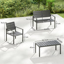 Outsunny 4 Piece Garden Furniture Set, HDPE Metal Outdoor Sofa, Dark Grey