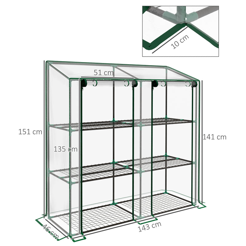 Outsunny Mini Green House with 3 Tier Shelves, 151H x 143W x 46Dcm, Clear