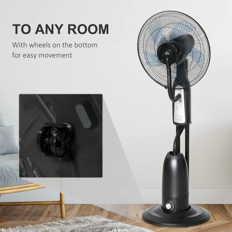 HOMCOM Pedestal Standing Fan with Water Mist Spray 120cm - Black