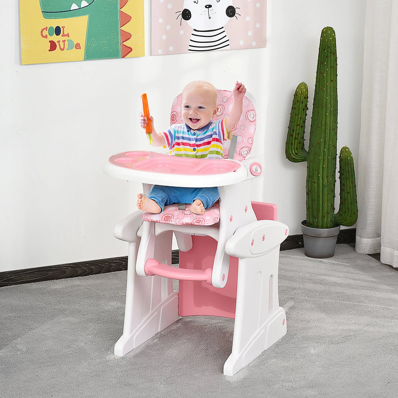 HOMCOM HDPE 3-in-1 Baby Booster High Chair Pink