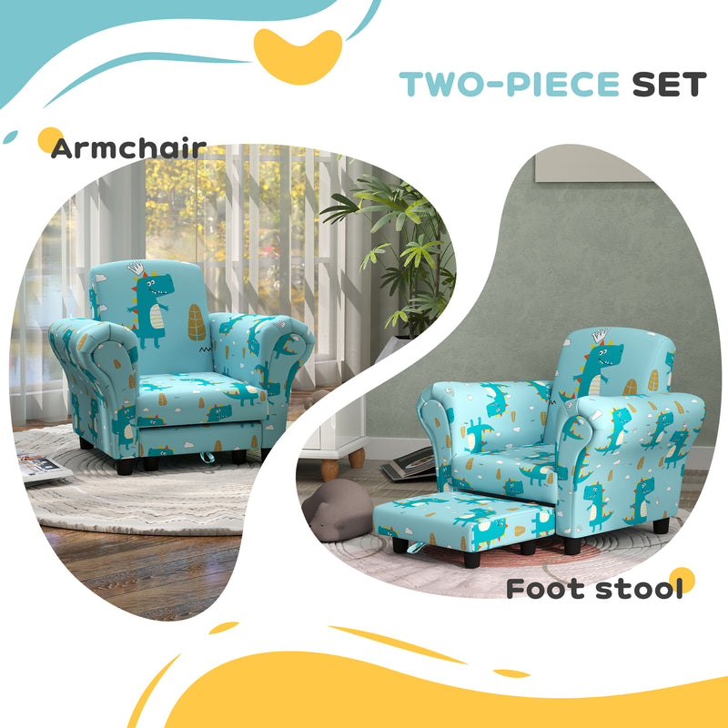 AIYAPLAY Kids Sofa Set Toddler Armchair with Footrest, Children Chair, Blue