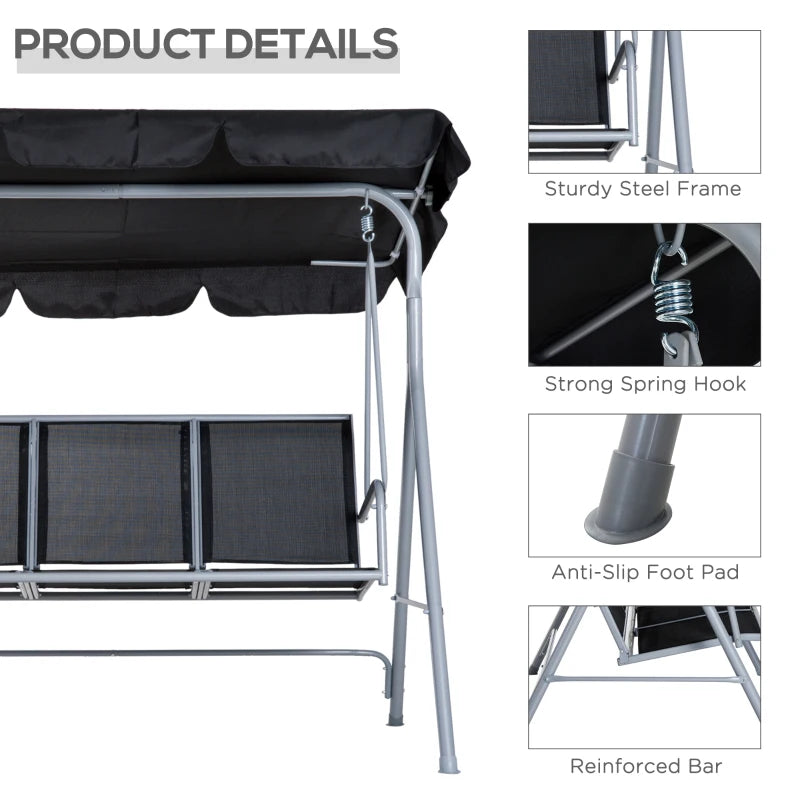 Outsunny-3 Seater Steel  Swing Bench - Black