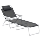 Outsunny Folding Sun Lounger with 4-Level Backrest & Headrest, Charcoal Grey