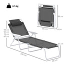 Outsunny Folding Sun Lounger with 4-Level Backrest & Headrest, Charcoal Grey