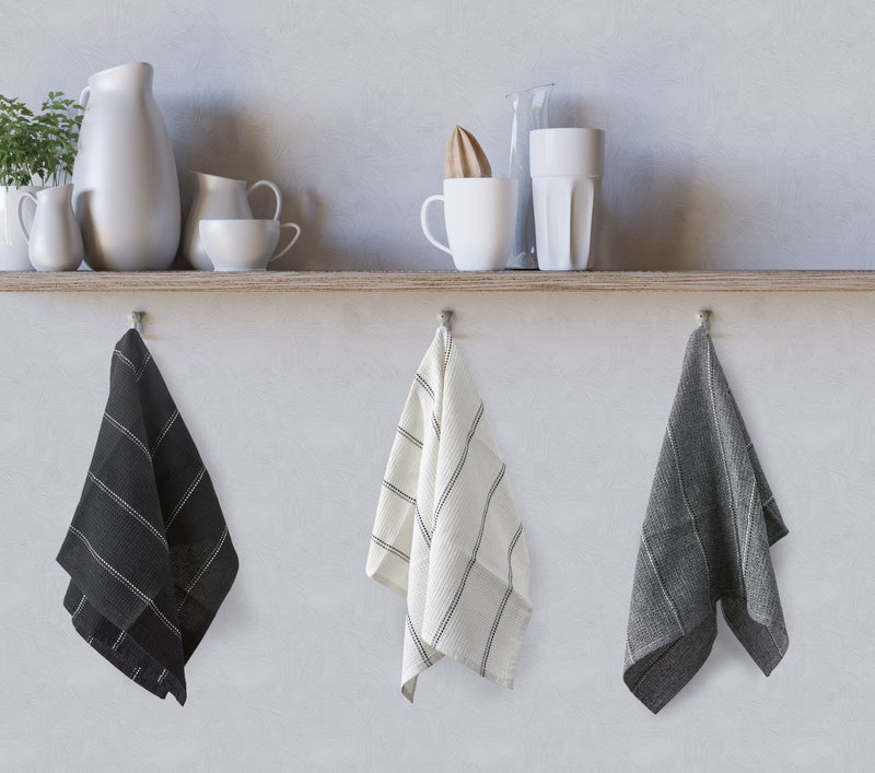 Utopia 3 Pack Kitchen Tea Towel Set in Black
