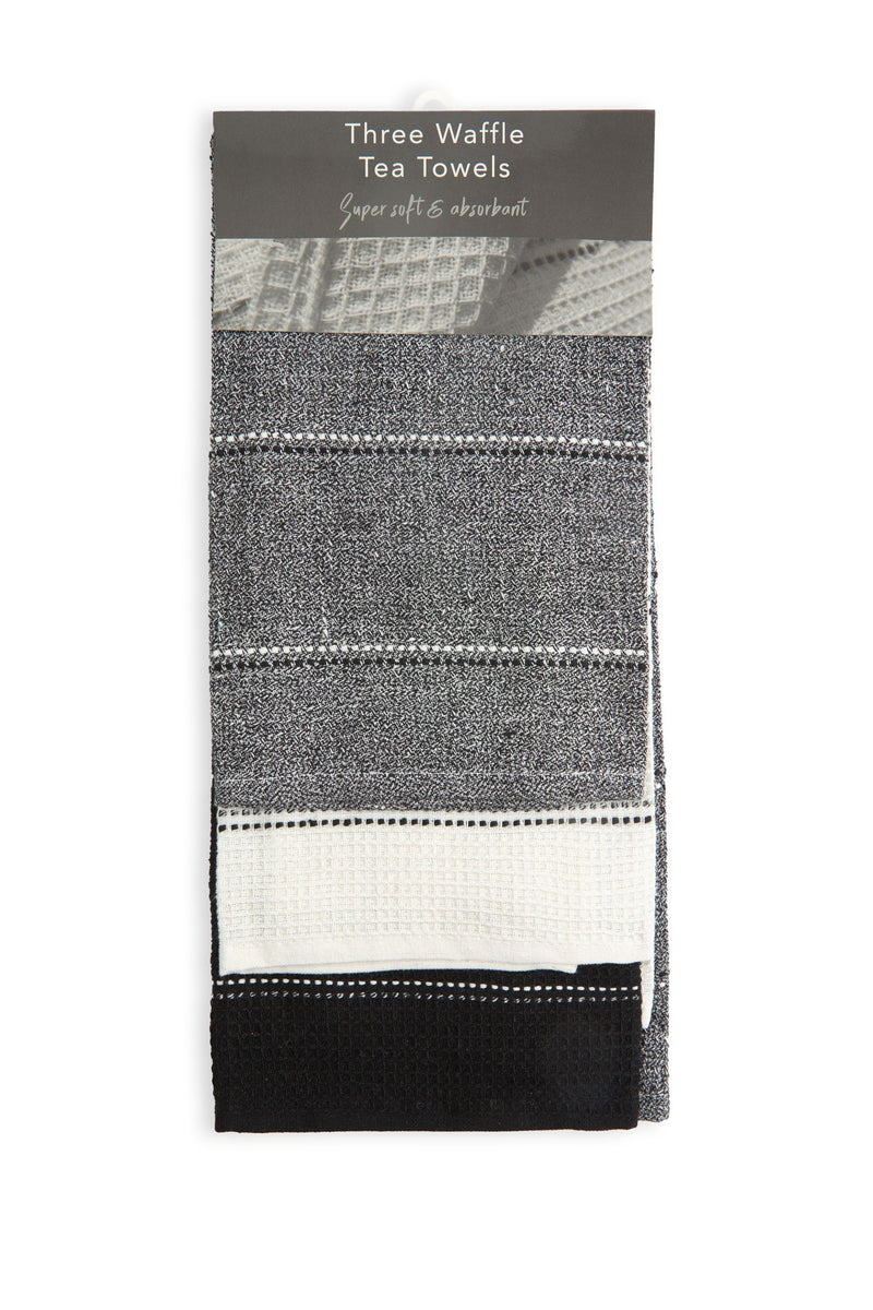Utopia 3 Pack Kitchen Tea Towel Set in Black