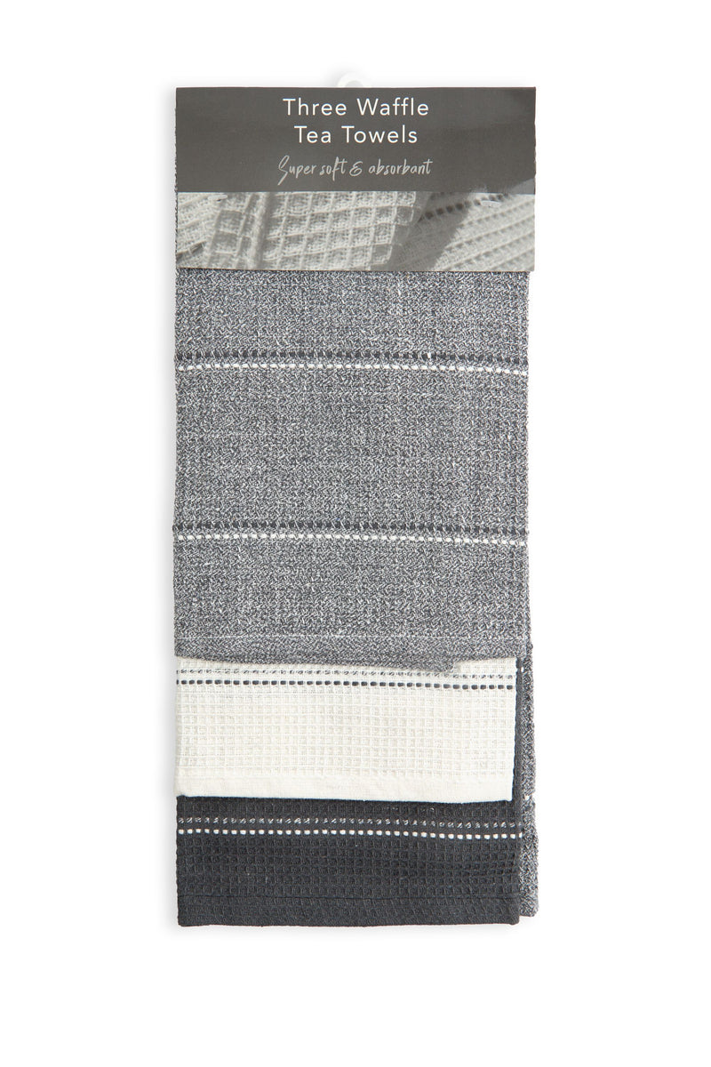 Utopia 3 Pack Kitchen Tea Towel Set in Grey