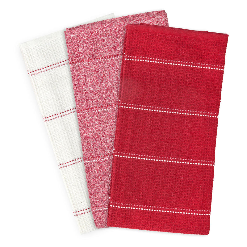 Utopia 3 Pack Kitchen Tea Towel Set in Red