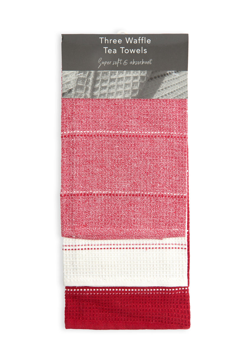 Utopia 3 Pack Kitchen Tea Towel Set in Red