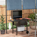 Outsunny Charcoal Grill BBQ Trolley w/ Adjustable Charcoal Height & Thermometer